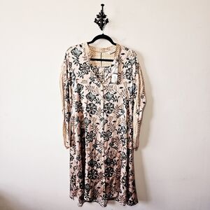 NWT Max Volmary Silk Floral Dress Size 36 US 6 (M) Long Sleeve Midi Pink